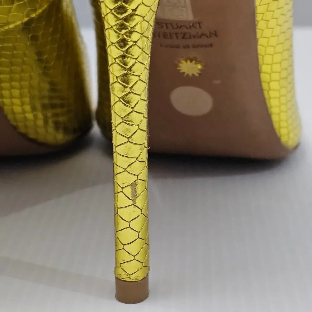 Stuart Weitzman Metallic Yellow Snakeskin Pointed-Toe Pumps - Picture 10 of 16
